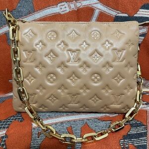 LOUIS VUITTON ❤️🌟CAMEL COUSSIN PM MONOGRAM EMBOSSED LAMBSKIN MICROCHIP ⭐️